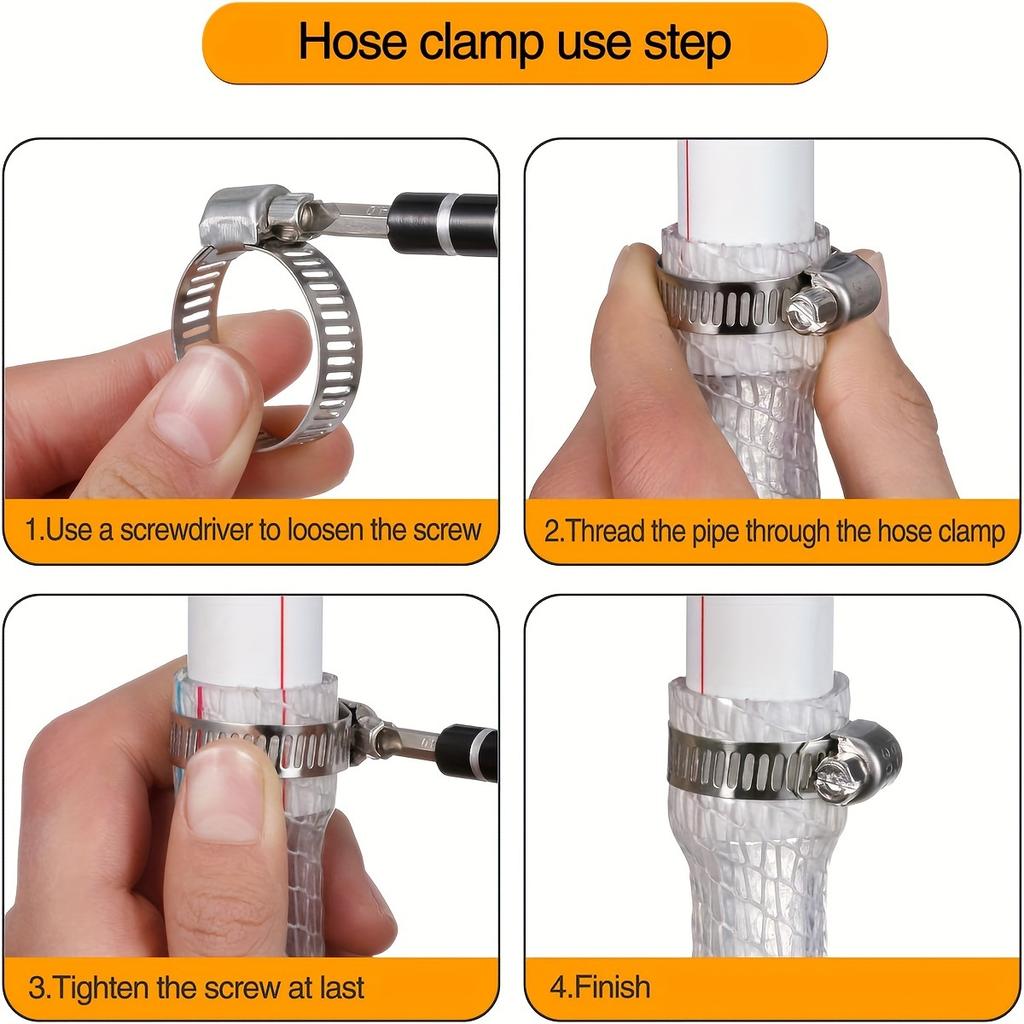 25-piece stainless steel water pipe clamp set, 1/4" to 1-1/8" T-bolt, worm gear design, suitable for pipe and automotive metal ring fastening