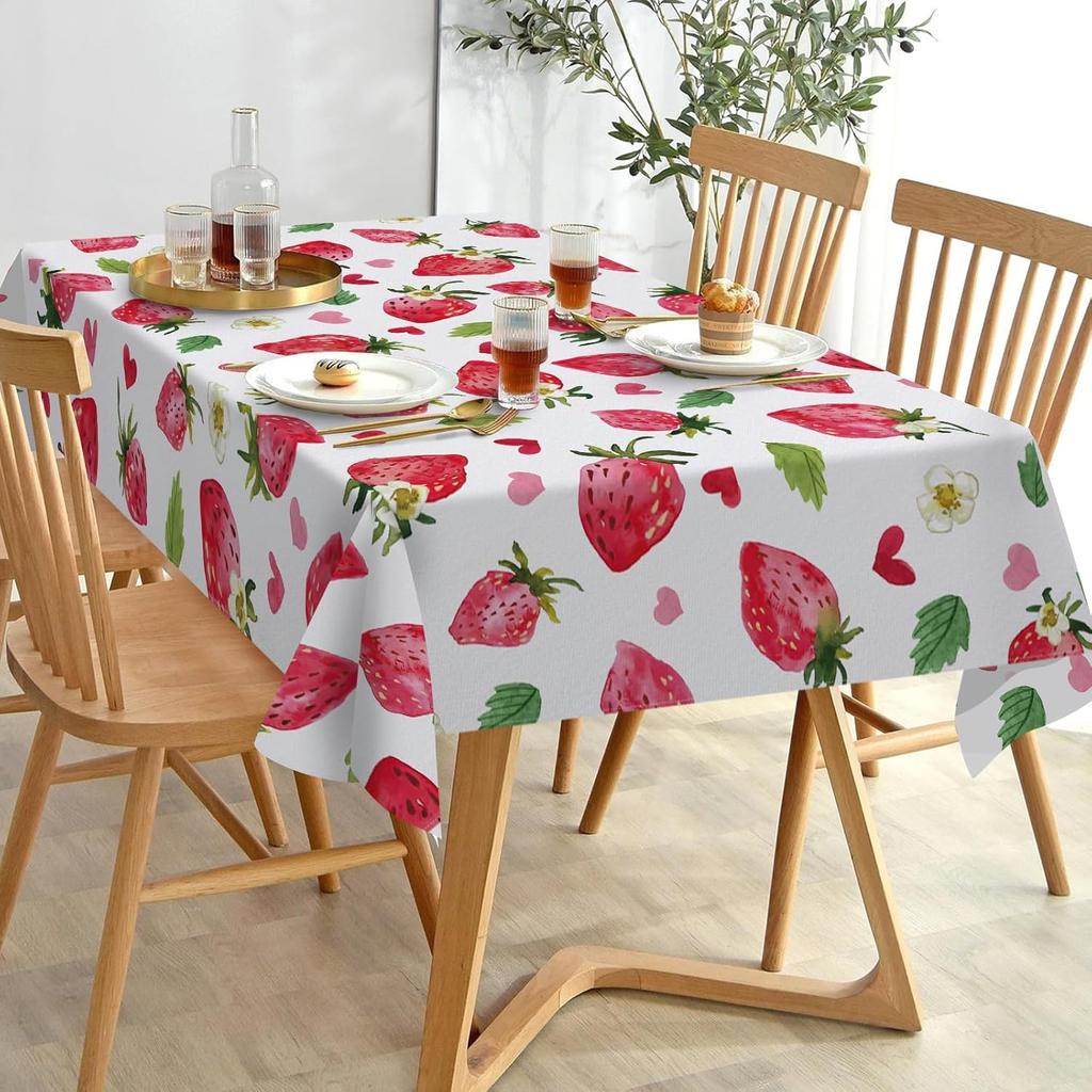 Summer Strawberry Rectangle Tablecloth Wedding Party Home Decor Washable Sweet Fruit Love Heart Table Cloths Kitchen Table Decor