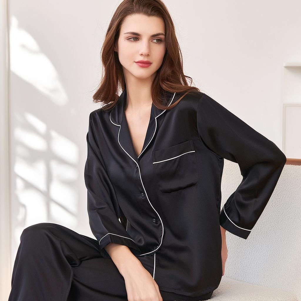 Silk World [Couple Style] 19mm Heavyweight Mulberry Silk Lapel Long-Sleeved Women's Silk Sleepwear
