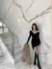 Black Collar Dew Temperament Suspender New Thin Irregular Short Skirt Long Sleeve Spice Girl Bottoming Waist Skirt Dress