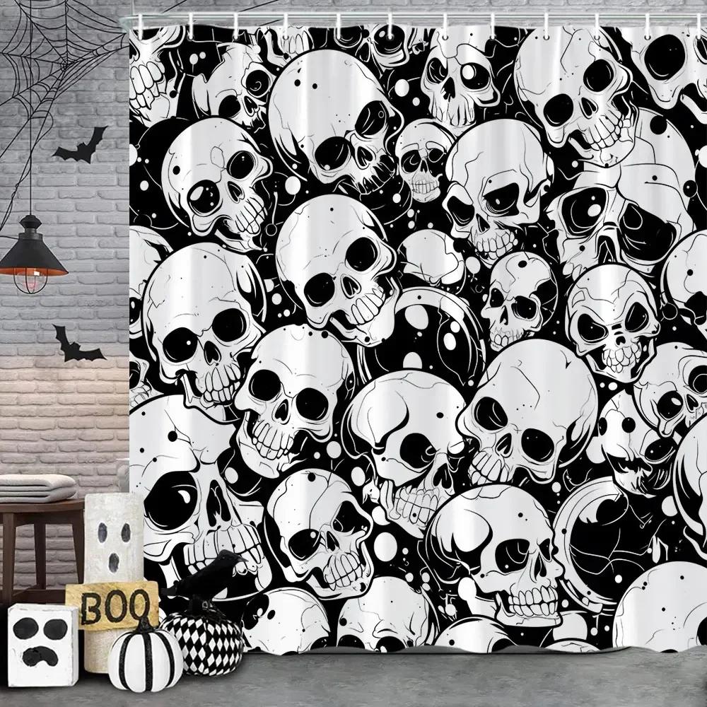 Halloween Gothic Skull Shower Funny Black Rose Bones Holiday Gift Polyester Bath Curtain Bathroom Decor with XT6