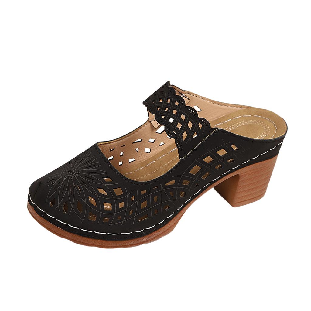 Wide Width Wedges Sandals For Women Fashionable And Versatile Women'S Slippers Thick Mid Heel Soft Sole Hollow Shoes For Woman