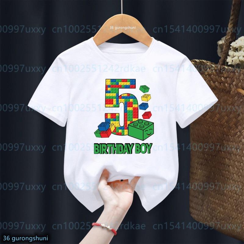 T-shirt Anniversaire Garçons 1-10 ans Briques de Construction Imprimé Graphique Bloc Amusant T-shirt Tout-Petit Cadeaux Enfants Vêtements Fête d'Anniversaire T-shirt