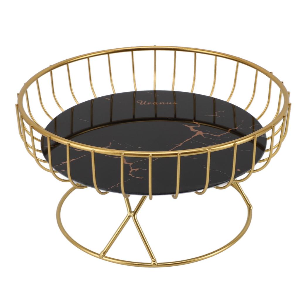 Round Fruit Basket Large Capacity Hollow Metal Fruit Bowl Stand for Dessert Snacks Bread L Black