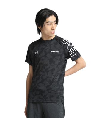 Move Sports Descente Short Sleeve UV Training Size M Men's T-Shirt, Protection, Sweat-Wicking, Quick-Drying, Stretch, Shirt, DX-C2854AZ, Black,