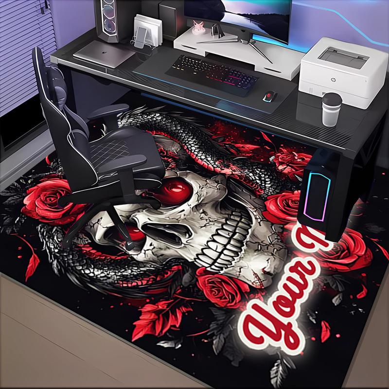 1PC Custom Name Skull Roses Artwork Theme Floor Mat Ideal for Living Room, Game Rooms, Office, Bedroom,Floor Mat Playful Design