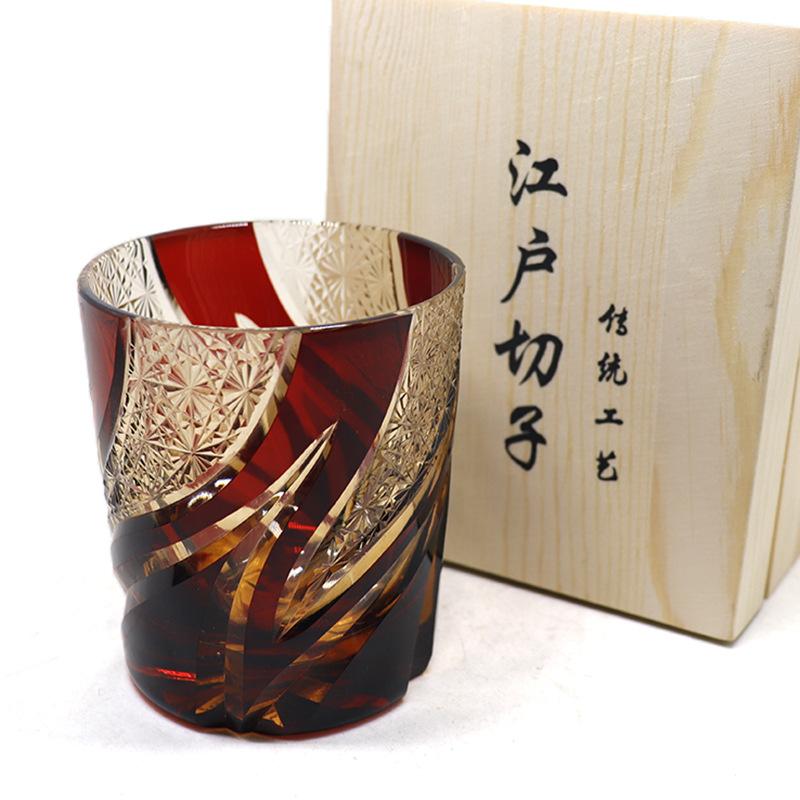 Jinzhi Japanese Edo Cut Crystal Glass Wine Glass Whiskey Flame Pattern Hand-carved Car Shell Light Luxury