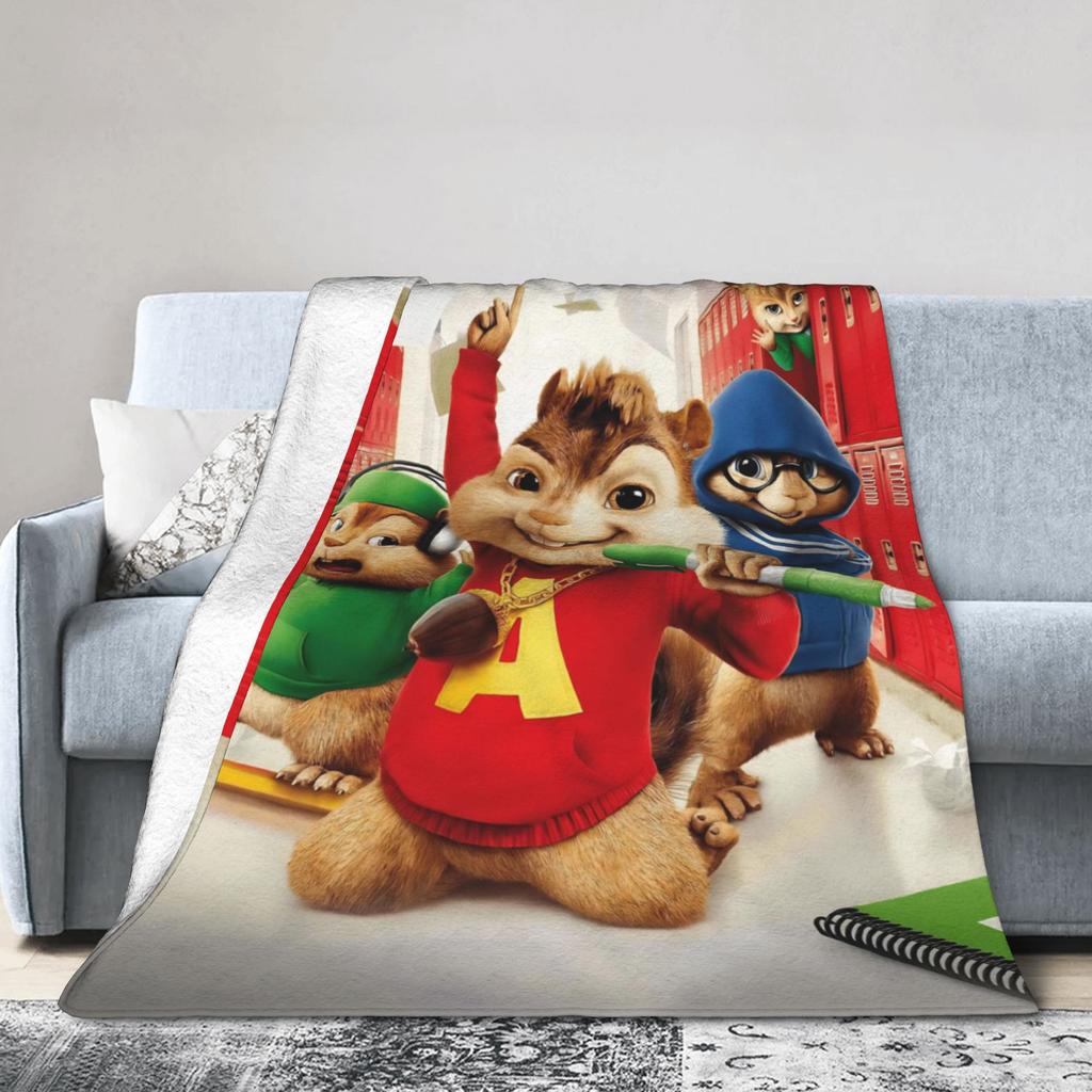 A-Alvin and the Chipmunks Knitted Blanket Coral Fleece Plush Movie Warm Throw Blanket for Bedroom Sofa Bedspread