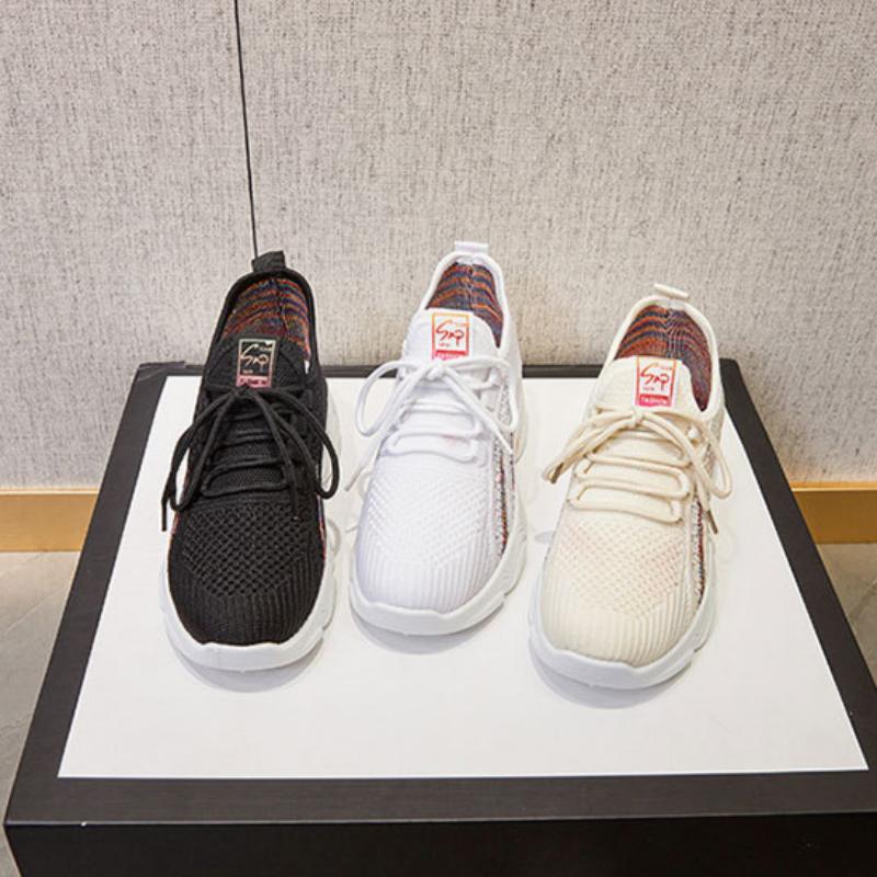 Women's Sports Shoes Thick Sole Heightening Casual Shoes Breathable Flying Weave Women's Shoes