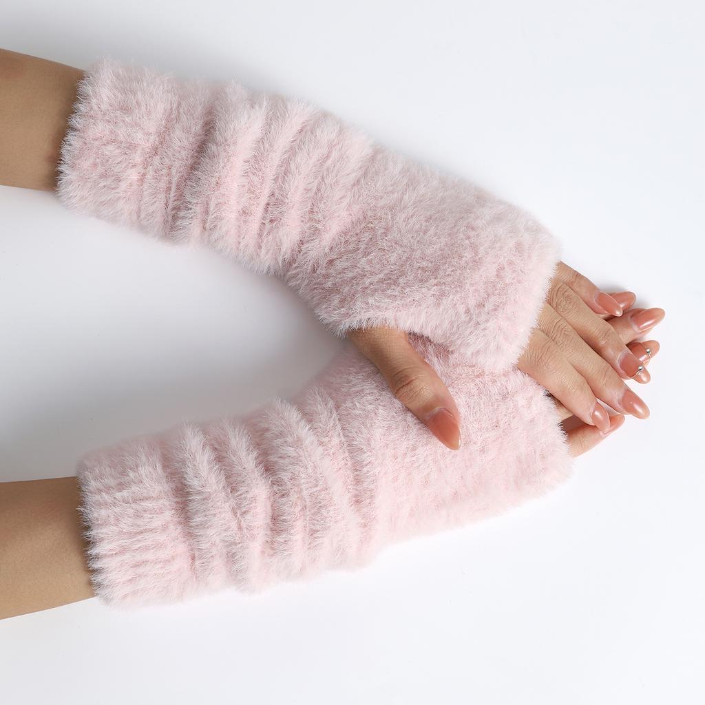 Botvotee Fall Winter Women Arm Warmers Mink-Like Velvet Fingerless Gloves Y2K Wrist Warmers