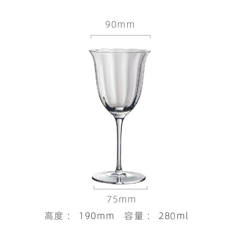 Home Light Luxury Retro Vertical Stripes Flower Wine Glass Goblet Crystal Glass Pink Green Champagne Cup Cocktail Martini Cups