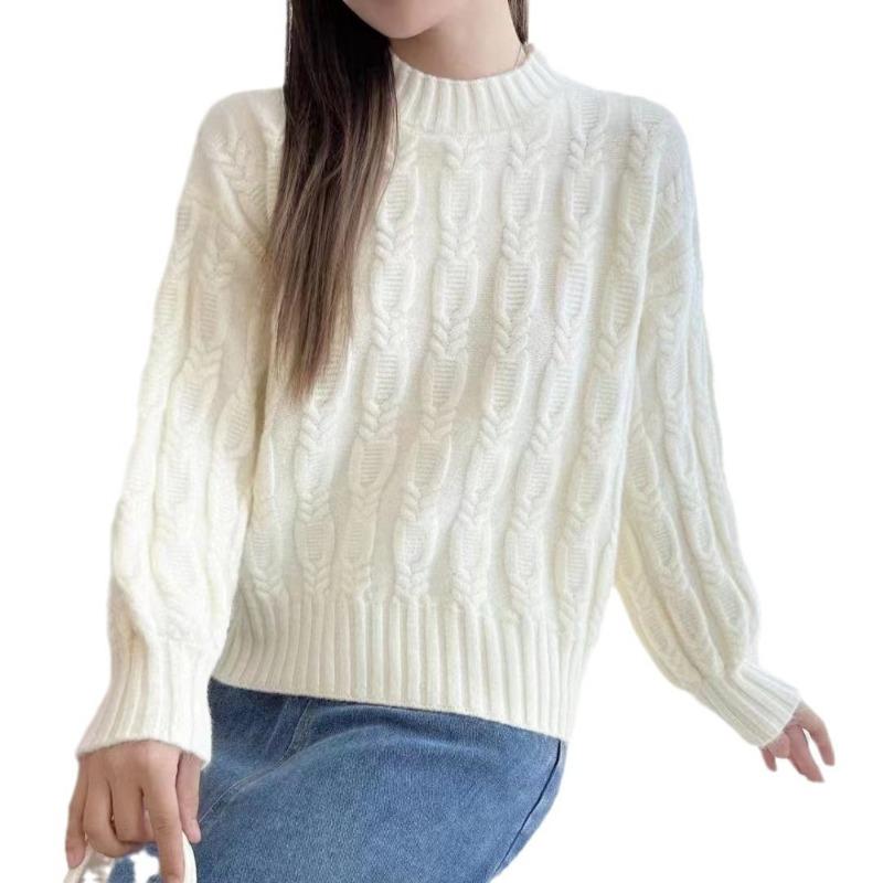 Semi-turtleneck twist knitted sweater women's winter new large size slightly fat mm loose and thin thickened warm top