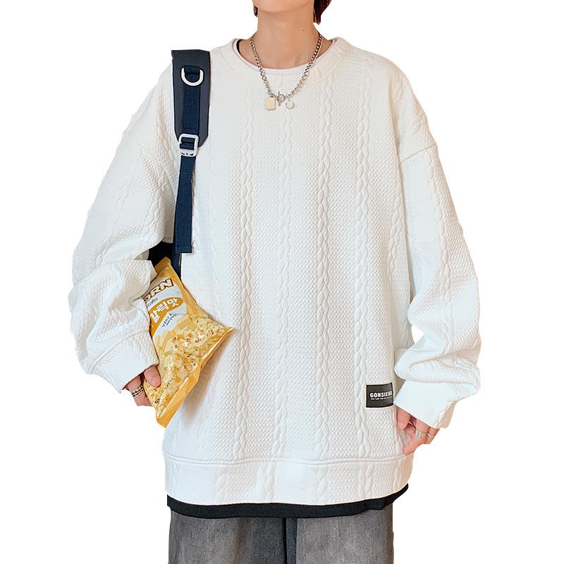 

Весна Осень Круглый вырез Свободный Повседневный Свитшот Мужская Мода Все-сочетаемый Базовый Пуловер Топ Мужская Одежда M белый