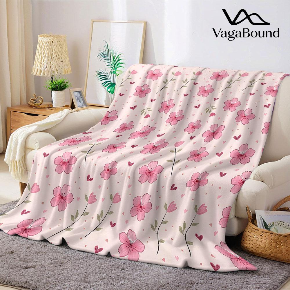 pink cherry blossom heart Flannel Blanket Warm Soft Halloween Christmas Decorative Couch Warm Cozy AllSeason Gift