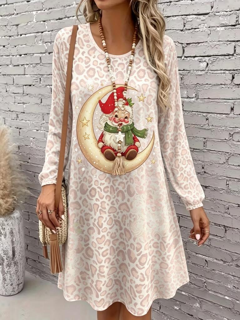 2026 Autumn/winter European and American Style Loose Casual Dress, 3D Leopard Print, Plus Size Dress