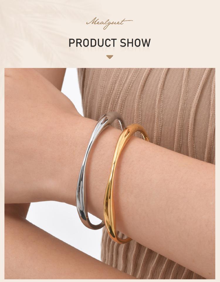 Bracelet jonc minimaliste à ouverture pour femme, Manchette en acier inoxydable pour poignet, Bracelets empilables, Bijoux lisses très polis