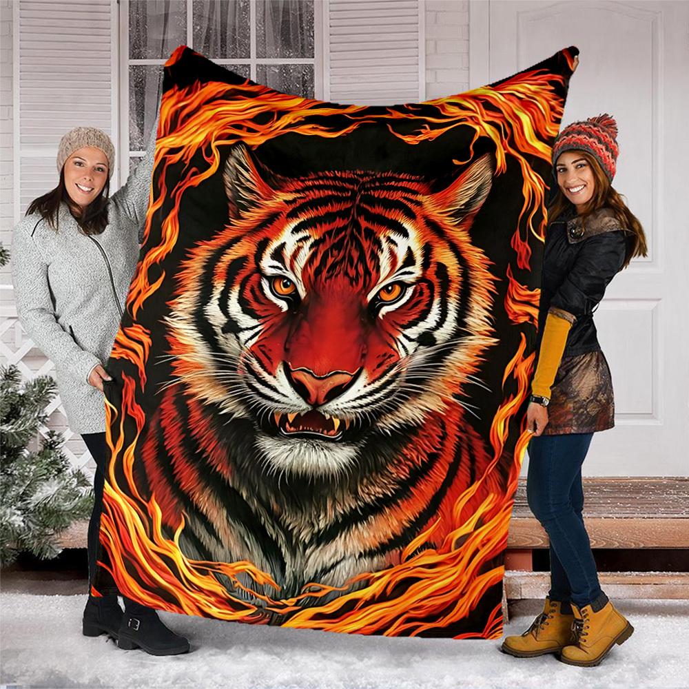 1pc Tiger Flame Print Print Outdoor Blanket, Lightweight Polyester,