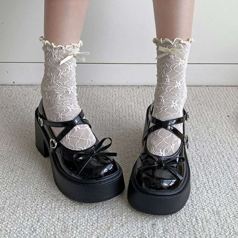 Small thick heel high heels women's Japanese jk heightening bow Mary Jane women's shoes platform British style loafers