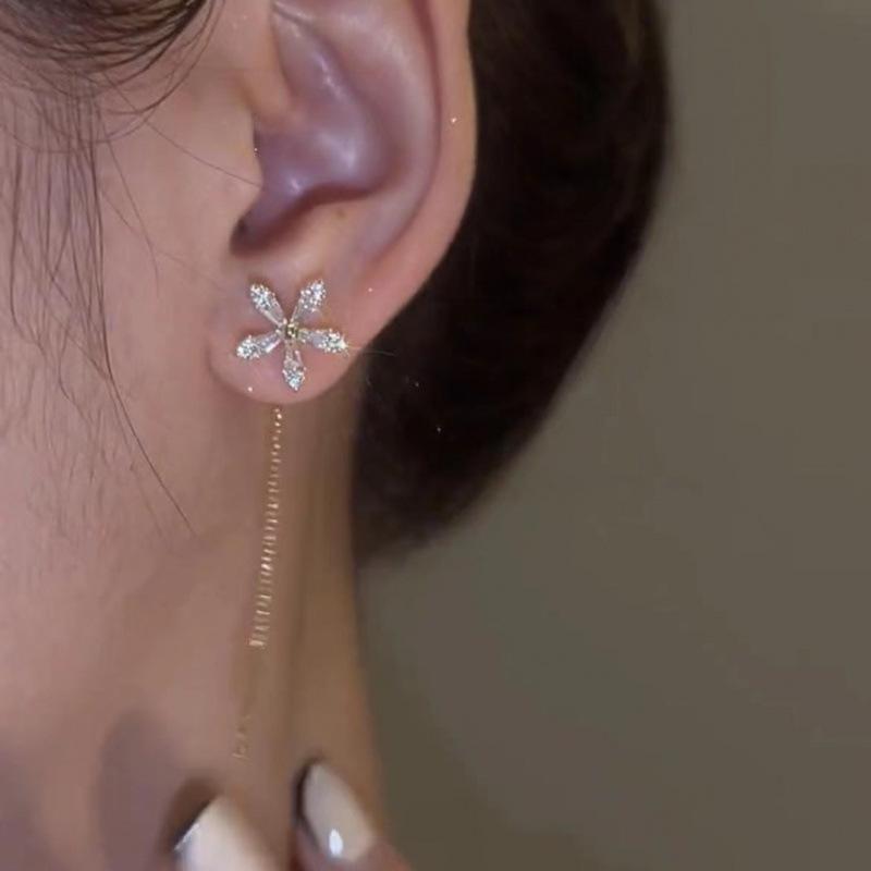 S925 Sterling Silver Micro-set Stud Earrings: 2024 Trendy Korean Style Long Elegant Earrings for Women.