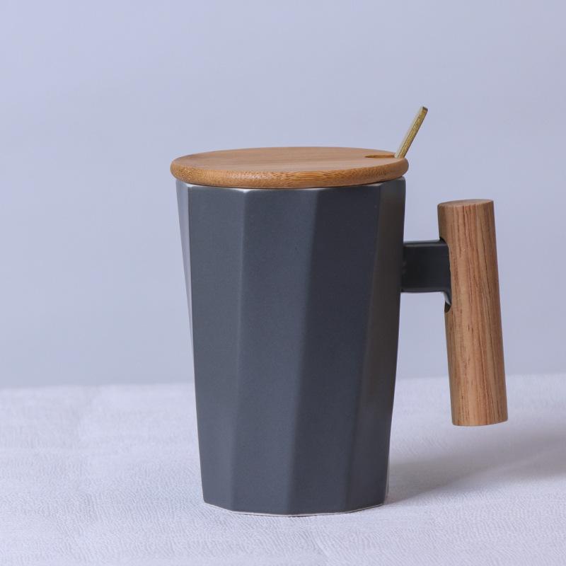 Wooden Handle Ceramic Mug Literary Water Cup Coffee Milk Cup Holiday Event Gifts