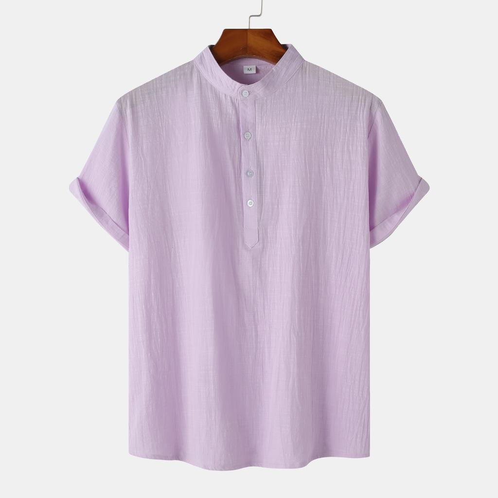 Summer Men's Stand-Up Collar Casual Short Sleeve Shirt Beach T-Shirt Men's Clothing
