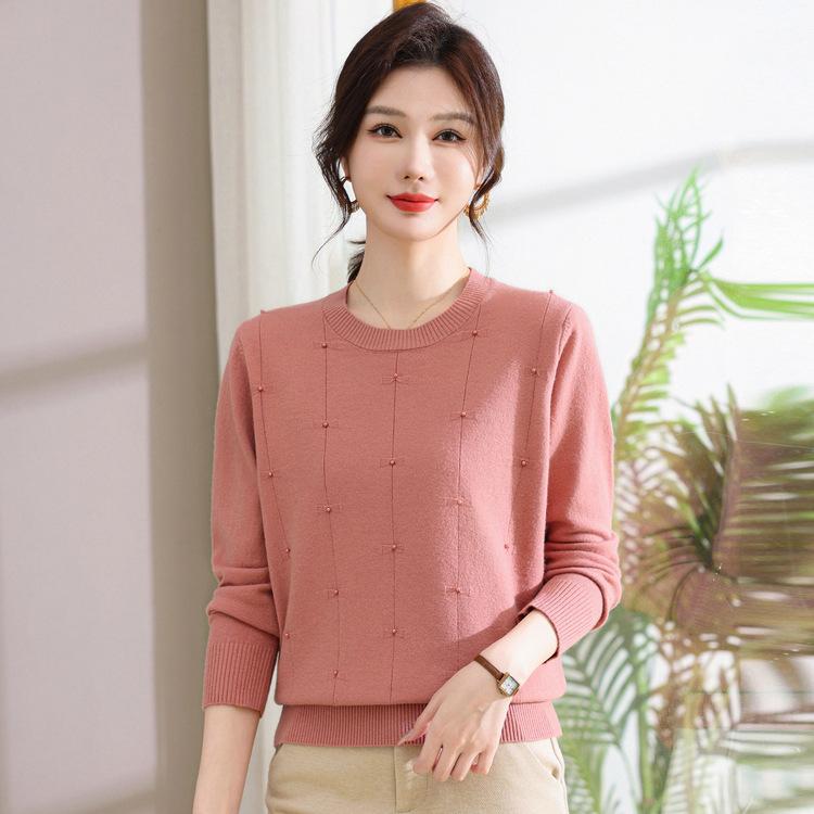 Elderly Women's Spring, Autumn and Winter Long-sleeved Mother's Sweater T-shirt Loose Large-size Middle-aged Knitted Sweater