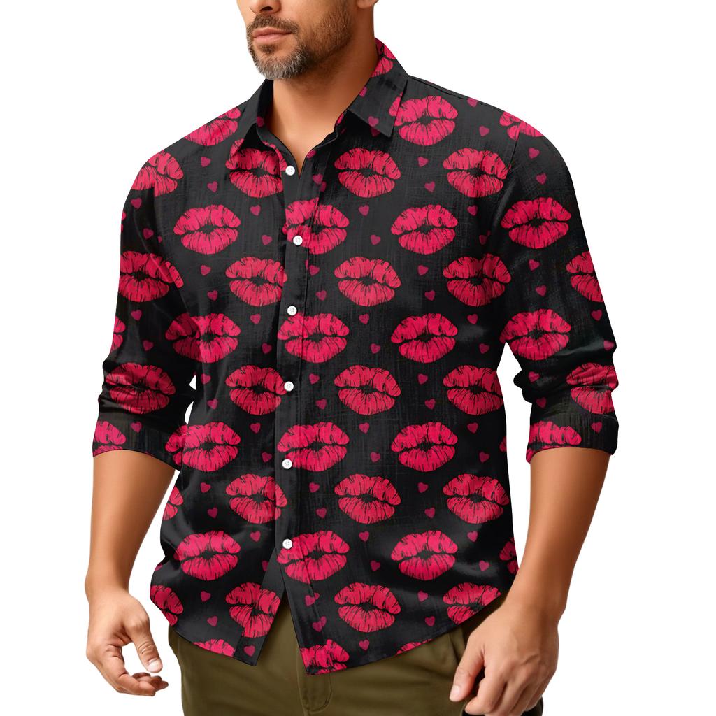 Camicia casual da uomo a maniche lunghe, ampia e alla moda, con risvolto