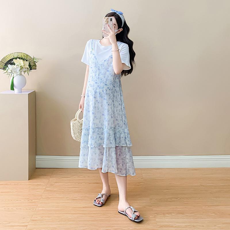 2026 Summer Collection: Plus Size Maternity Dress with Faux Two-Piece Design M
