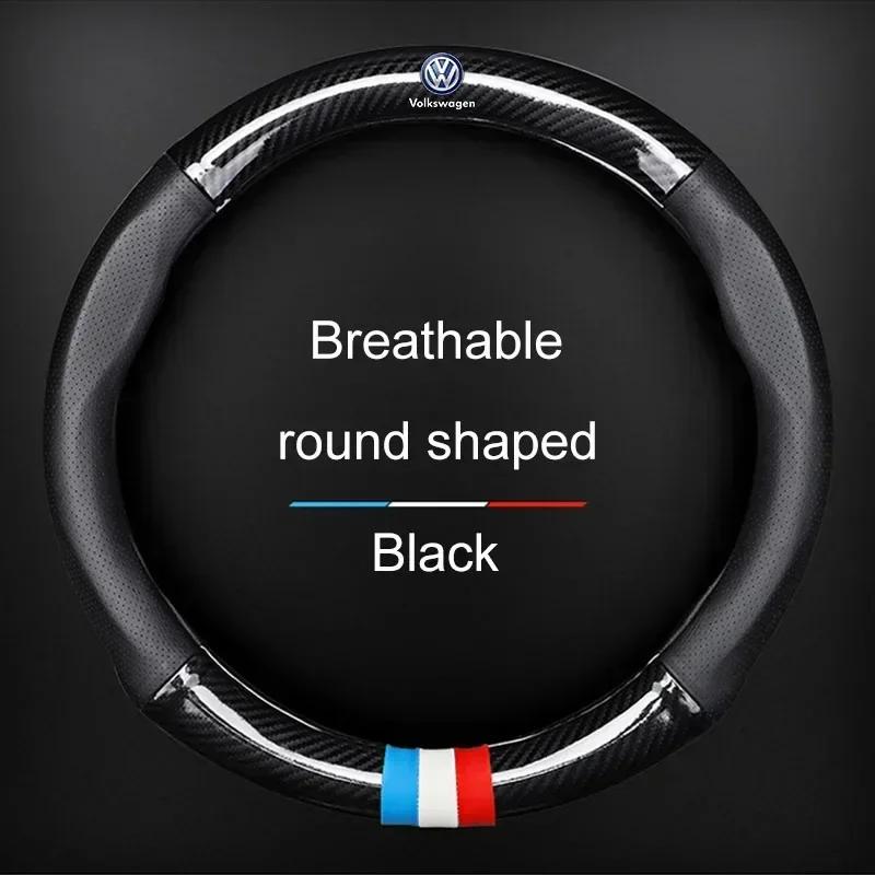 

For VOLKSWAGEN VW Polo Cars 2025 Hot For Volkswagen Leather Fiber Car Steering Wheel Cover Emblem Carbon Protector Non-slip Wear