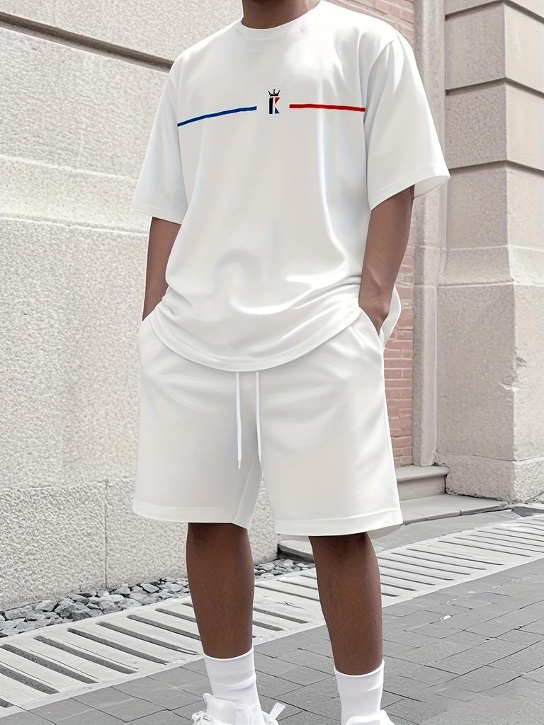 Men's Letter Print Crew Neck Short Sleeve Stylish Streetwear Men's Fashion Set Summer Casual Outdoor Vacation Two-Piece Set