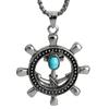 Turquoise Rudder Pendant Necklace Punk Hip-Hop Necklace Retro Anchor Necklace