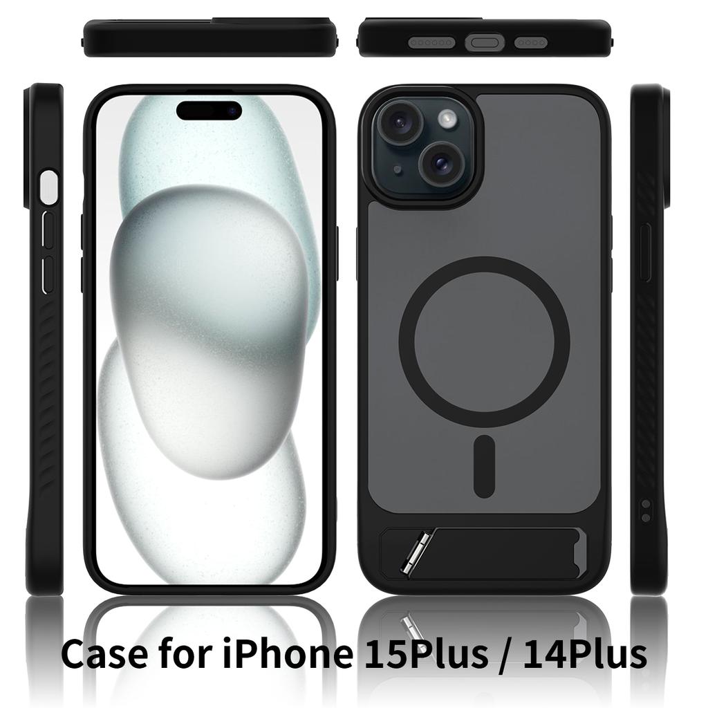 Matte Black Case with Stand Holder For For Iphone 16E 16 E 1 Pro Max 14 Plus 13 12 Mag Safe 16Pro Phone Cover Accessories