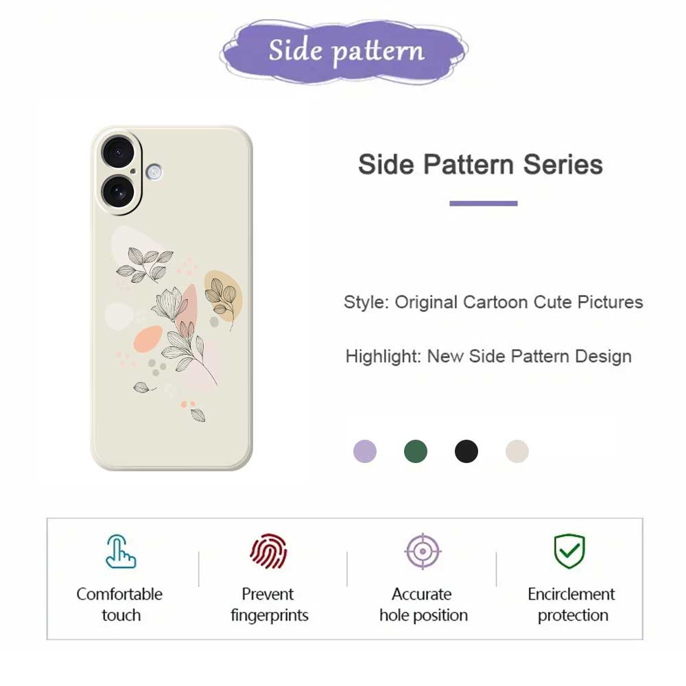 For iPhone 17 Case Sketch Leaves Pattern Printing Straight Edge TPU Phone Back Cover