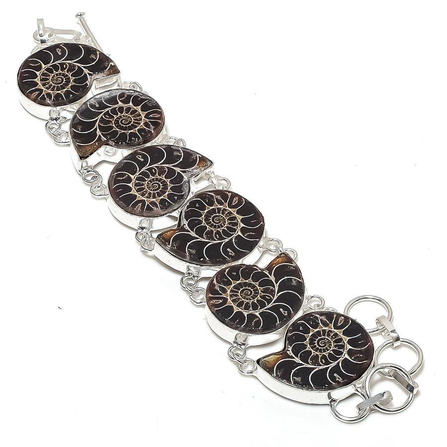Ammonite Fossil Gemstone 925 Sterling Silver Bracelet 7-8"