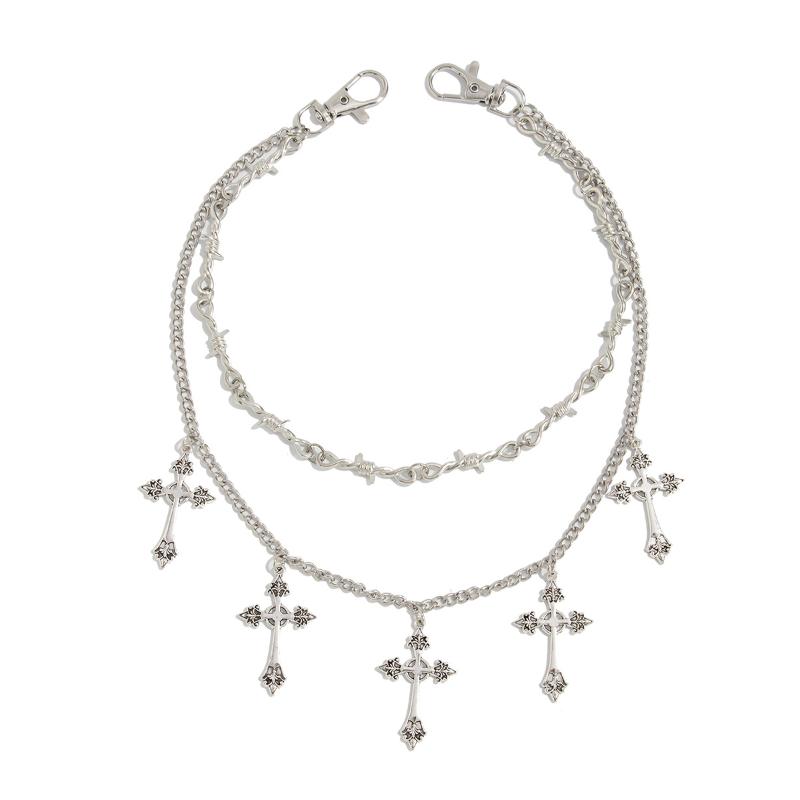 Punk Mehrschichtig Metall Stern Kreuz Anhänger Hosenkette Hip Hop Taille Schlüsselanhänger Jeans Kette Damen Trendiger Schmuck Zubehör Geschenke