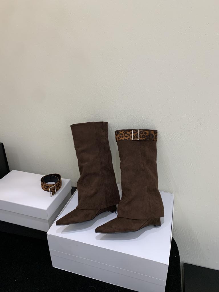 Cowhide~ French temperament trouser boots women's new retro fashion but knee western cowboy boots pointed fashion boots