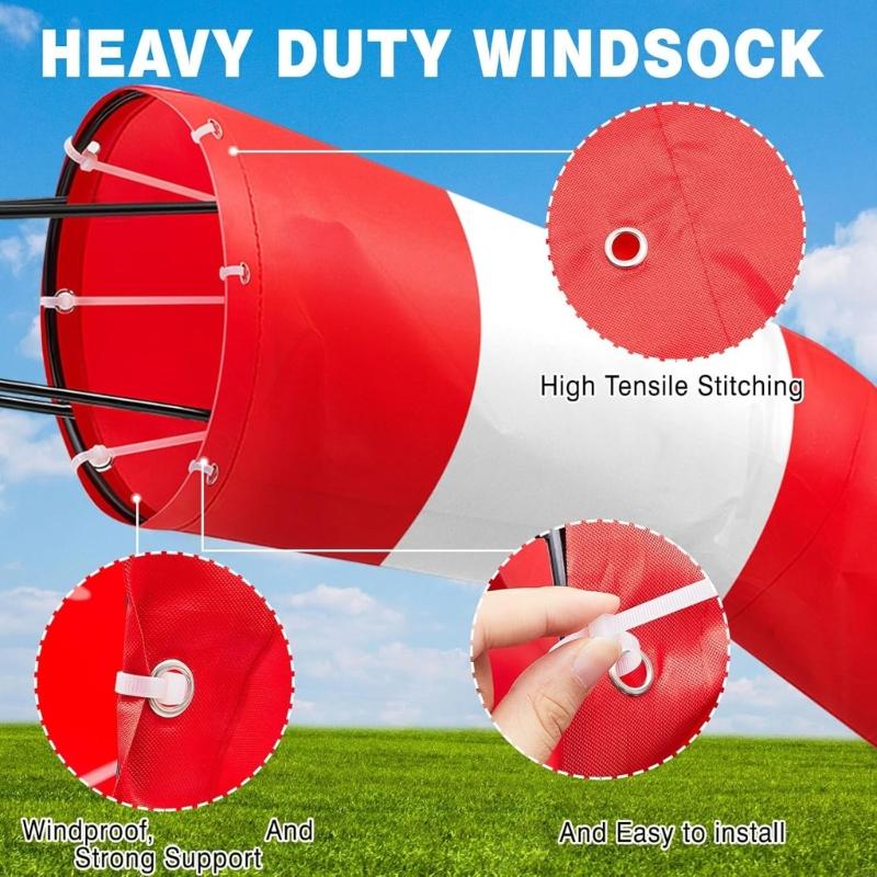 Ripstop Airport Windsock Heavy Duty Wind Direction Measurement Sock Bag with Reflective Belt Outdoor Aviation Flag B03E CN