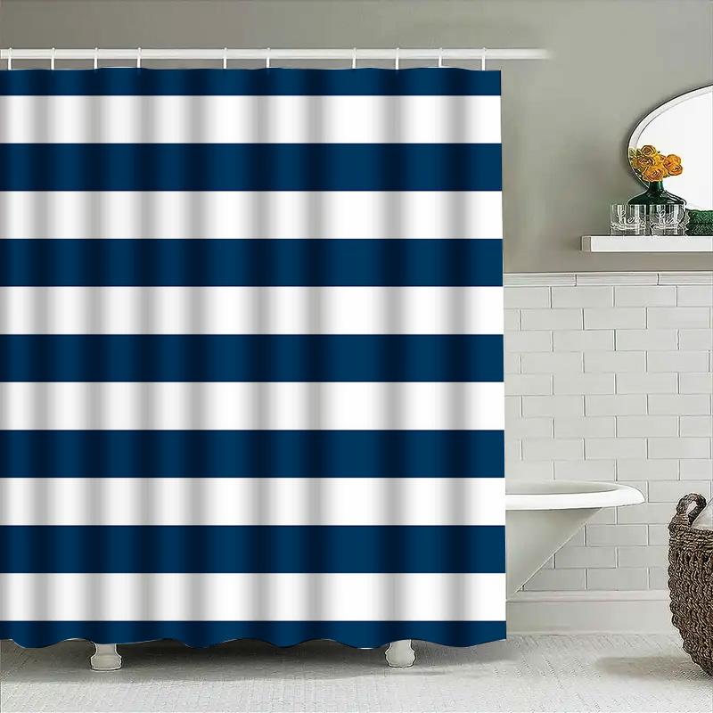 Gerahmter Auffälliger Blau Weißer Duschvorhang Mit Streifen Perfekt Für Ihre Badezimmerdekoration Premium Stoff Duschvorhang Wasserdicht