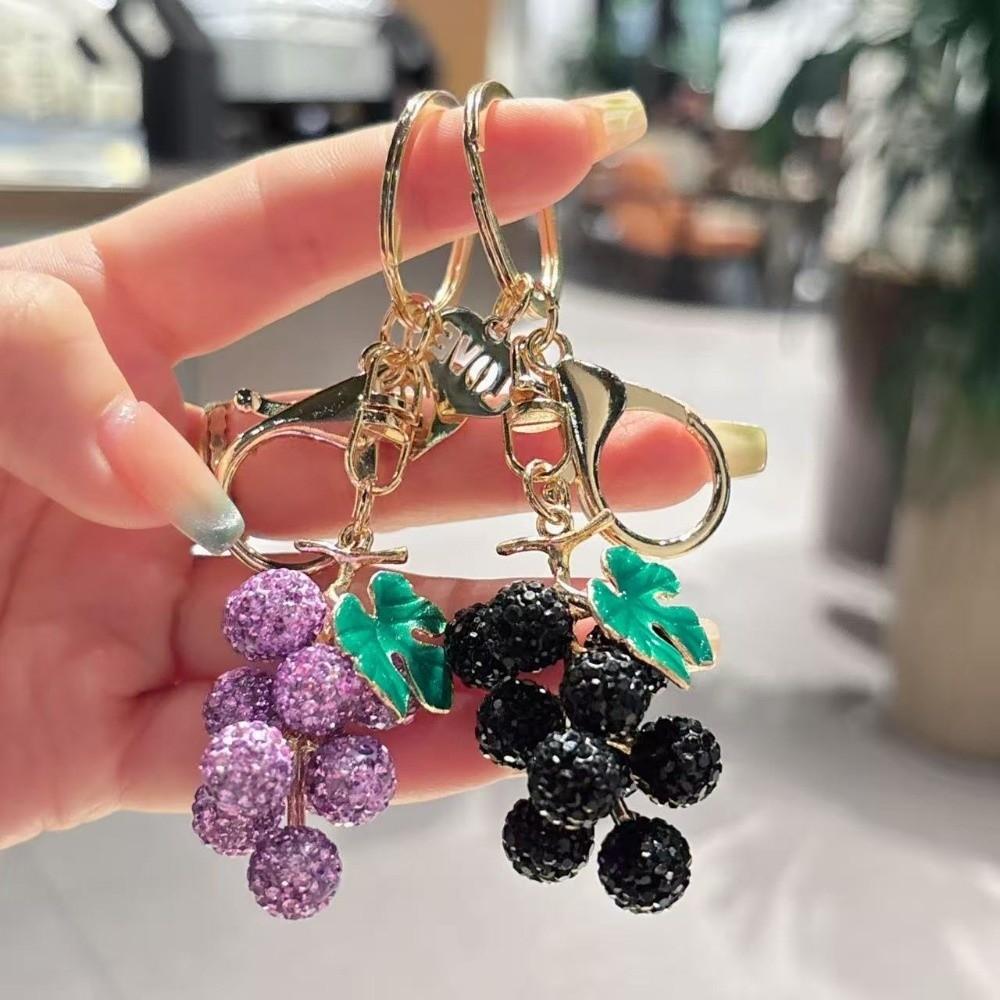 Cartoon Grapes Pendant Car Keyring Fruit Car Keyring Crystal Fruit Grapes Keychain Backpack Decor