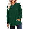 Damen Casual Mode Einfarbig Rundhals Langarm Sweatshirt Leichter Pullover mit Seitentaschen Warmes Sweatshirt
