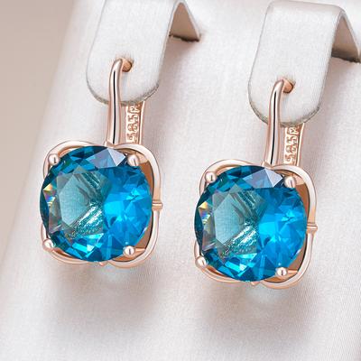 Orecchini Pendenti Zircone Naturale Blu Lucido per Donna Moda Colore Oro Rosa Alta Qualità Gioielli Fini Quotidiani