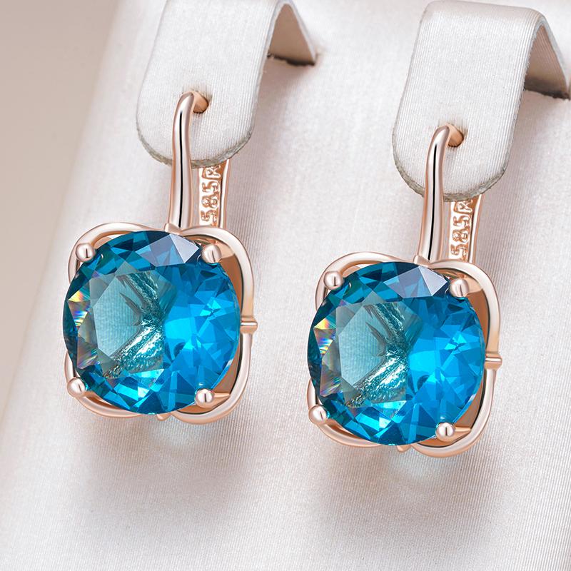 Shiny Blue Natural Zircon Dangle Earrings For Women Fashion  Rose Gold Color High Quality Daily Fine Jewelry