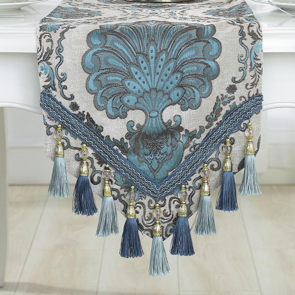 New Brocade Embroidered Table Decoration Thick Velvet Chenille Satin Modern European Jacquard Table Runner Long Strip Tablecloth
