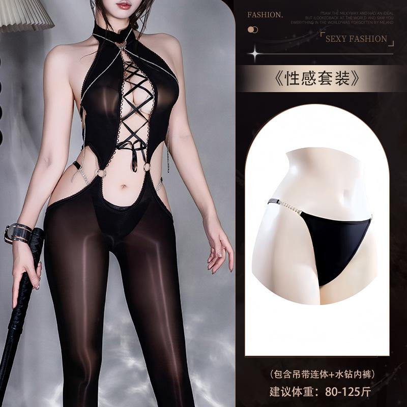 Sexy Underwear Oily Stockings Hip Skirt Oily Sexy Backless Diamond Chain Love 'fun Tone Qqny