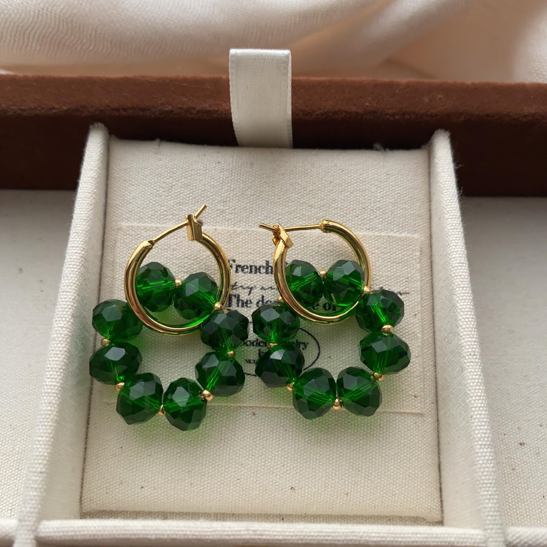 Разноцветные Серьги с Хрустальными Бусинами, Серьги, Ретро Золотые Кольца, Легкая Роскошь, Изысканные И Элегантные, Универсальные Серьги для Ежедневного Ношения.