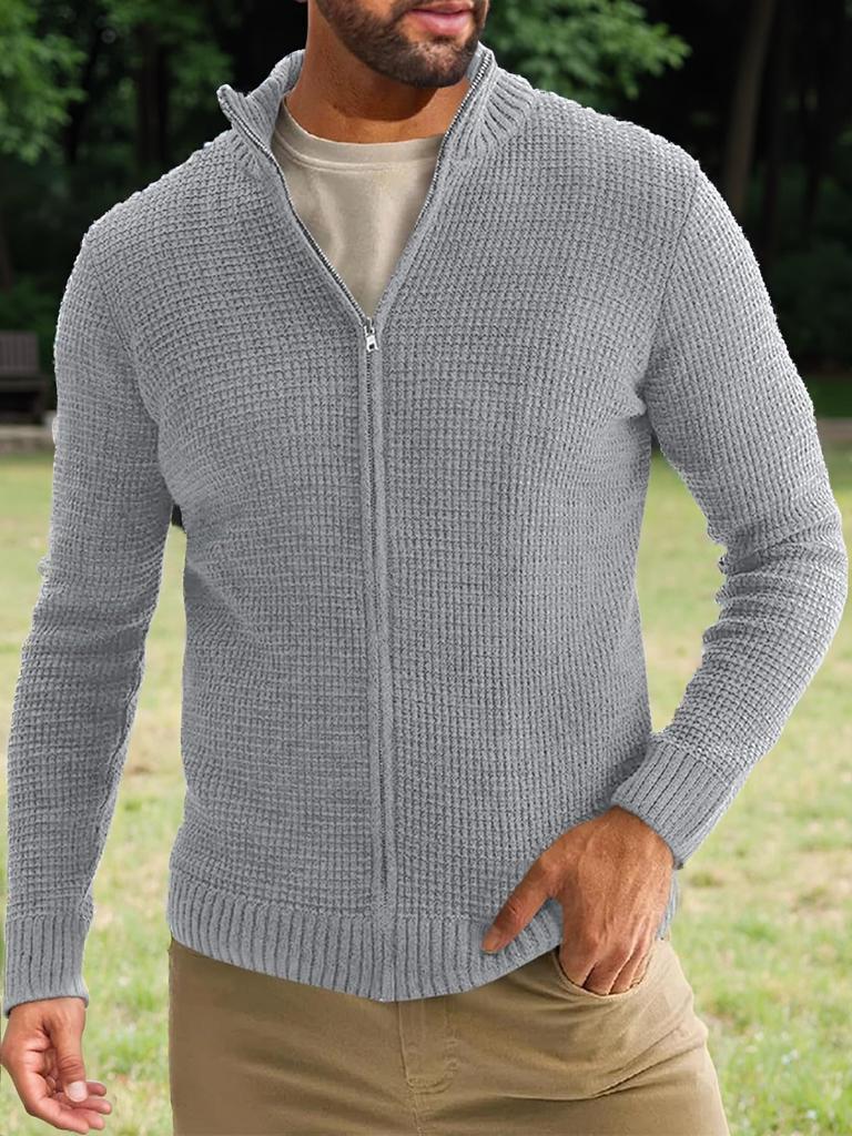 Men's Outdoor Casual Loose-fitting Stand-up Collar Zipper Cardigan Sweater Long-sleeved Knit Jacket