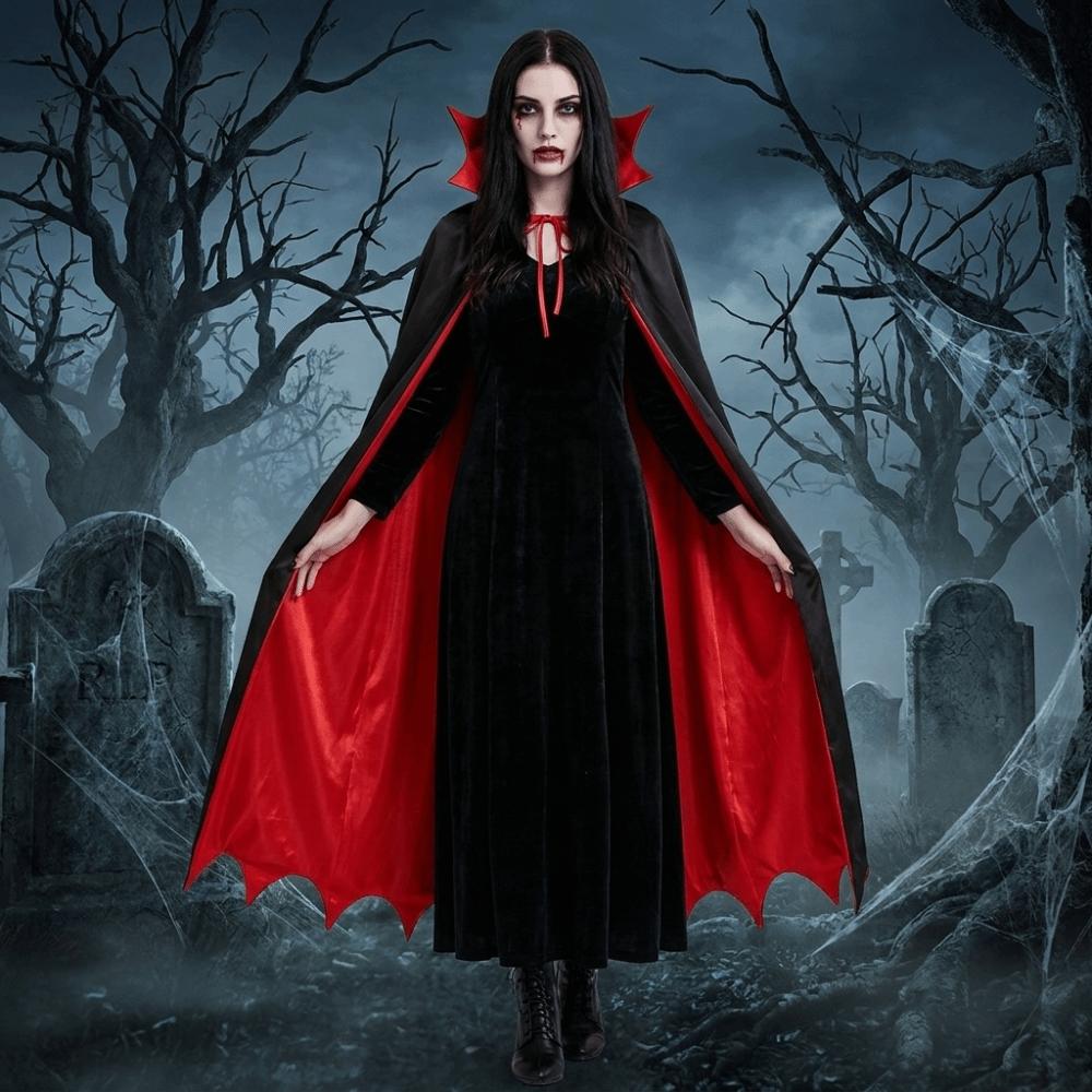Solid Color Gothic Costume Cape Stand-up Collar Witch Cape Funny Halloween Hooded Cloak  Prank Joke