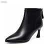 Women's Genuine Leather Stiletto Ankle Boots - Autumn/Winter 2025, Pointed Toe, Versatile Nude Mid Heel for Professional Wear.