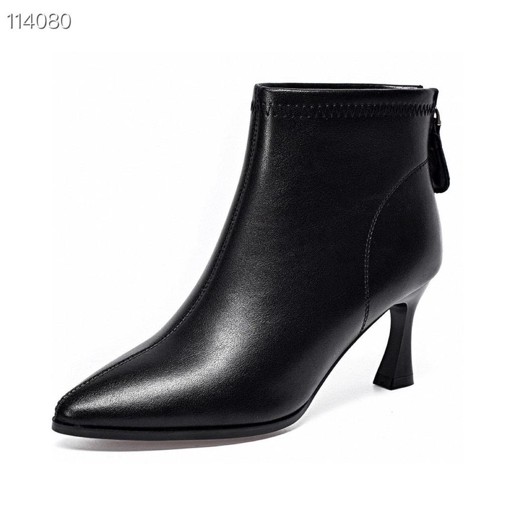 Women's Genuine Leather Stiletto Ankle Boots - Autumn/Winter 2025, Pointed Toe, Versatile Nude Mid Heel for Professional Wear.