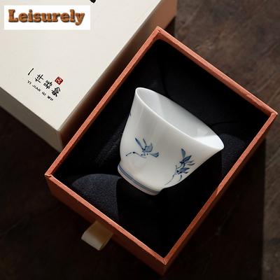 Reine handbemalte Schmetterlingsorchideen-Teetasse aus weißem Porzellan, Verkostungstasse, weibliche Aromatasse, Chazhan-Meditationstasse, Cha-Kung-Fu-Teeservice